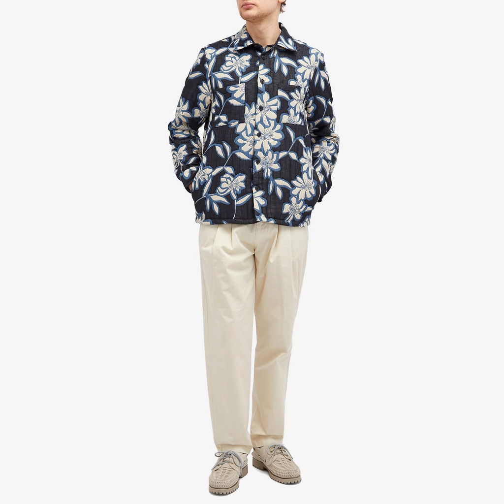 Wax London Men's Otto Quilted Overshirt Ecru/Blue